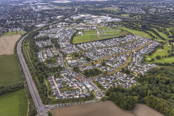 Aerial view, single-family house, housing estate Brackeler Feld and BVB Borussia Dortmund training