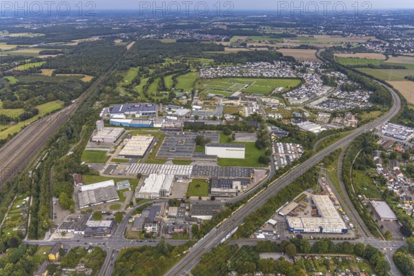 Aerial view, commercial area Heßlingsweg and BVB Borussia Dortmund training ground at