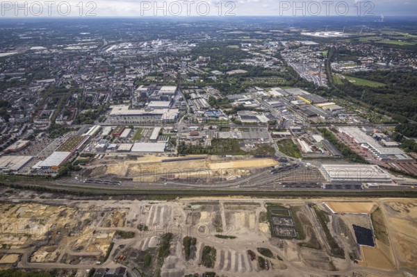 Aerial view, construction site at the old Westfalenhütte with Siemens Rail Service Centre in the