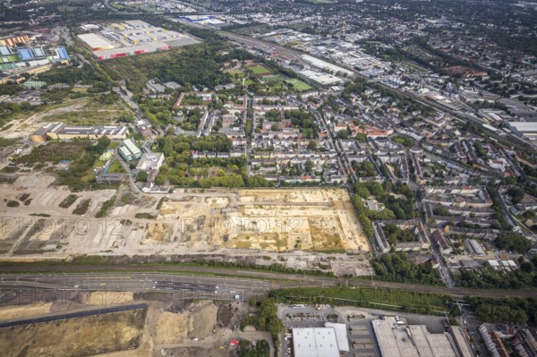 Aerial view, construction site at the old Westfalenhütte in the district Nordmarkt in Dortmund,