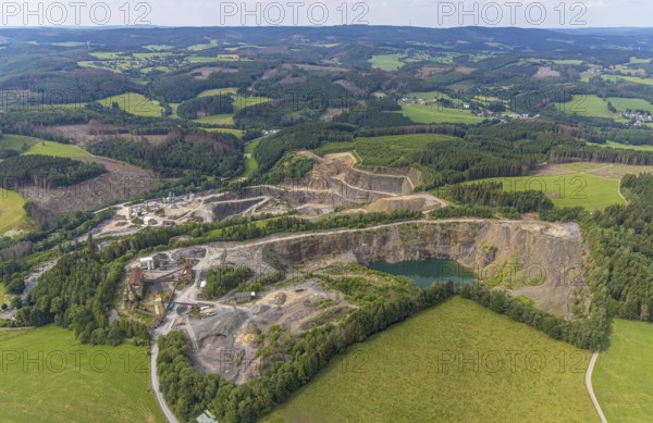 Aerial view, Basalt AG quarry and Robert Schulte quarry in Scheda, Drolshagen, Sauerland, North