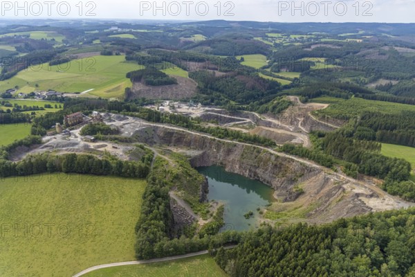 Aerial view, Robert Schulte Steinbruch und Basalt AG quarry in Scheda, Drolshagen, Sauerland, North
