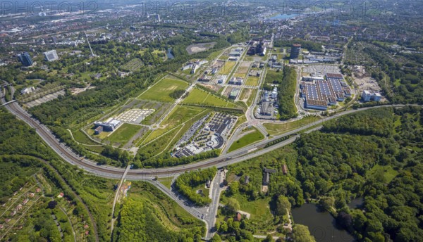 Aerial view, Phönix-West industrial estate and recreation area, Hörde, Dortmund, Ruhr area, North