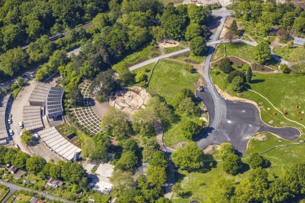 Aerial view, Westfalenpark administration, construction site, Ruhrallee, Dortmund, Ruhr area, North