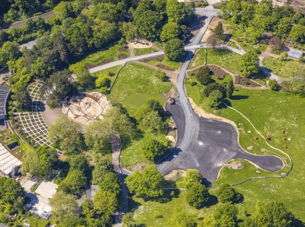 Aerial view, Westfalenpark administration, construction site, Ruhrallee, Dortmund, Ruhr area, North