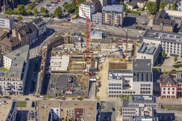 Aerial view, construction site and new building at Phoenix Lake, Hörde, Dortmund, Ruhr area, North
