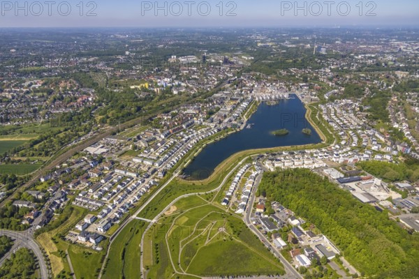 Aerial view, Phoenix Lake, Schüren, Dortmund, Ruhr area, North Rhine-Westphalia, Germany, DE,