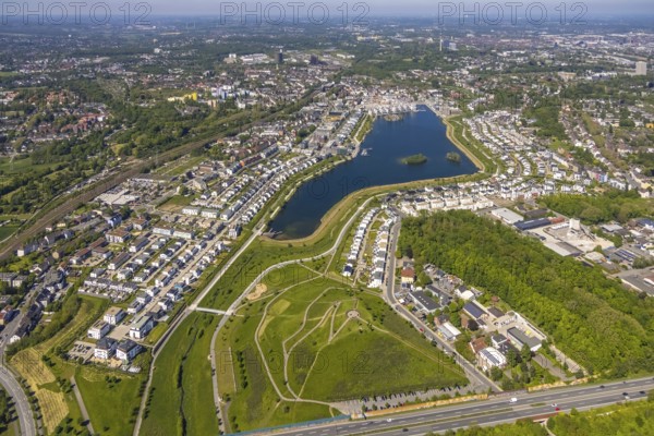 Aerial view, Phoenix Lake, Schüren, Dortmund, Ruhr area, North Rhine-Westphalia, Germany, DE,