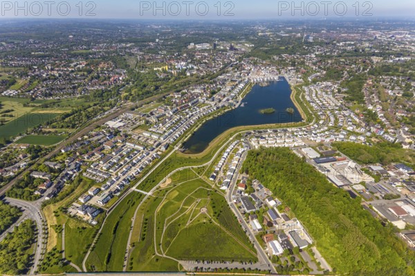 Aerial view, Phoenix Lake, Schüren, Dortmund, Ruhr area, North Rhine-Westphalia, Germany, DE,