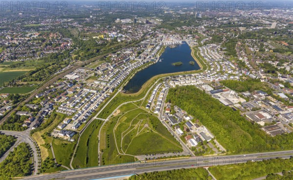 Aerial view, Phoenix Lake, Schüren, Dortmund, Ruhr area, North Rhine-Westphalia, Germany, DE,