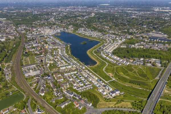 Aerial view, Phoenix Lake, Berghofen, Dortmund, Ruhr area, North Rhine-Westphalia, Germany, DE,