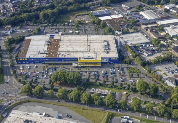 Aerial view, Indupark commercial area with the IKEA store in the district Oespel in Dortmund, Ruhr