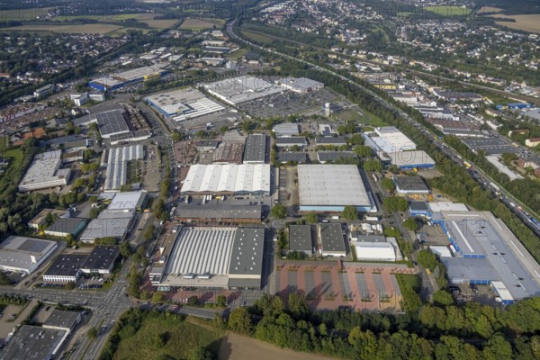 Aerial view, Indupark commercial area with the IKEA store in the district Oespel in Dortmund, Ruhr