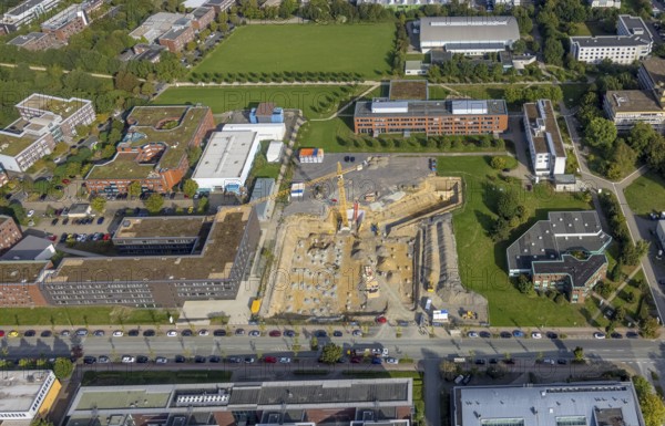 Aerial view, construction site for new refrigeration plant in Dortmund Technology Park on