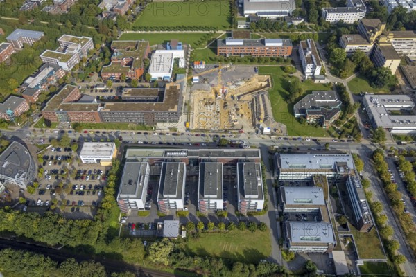 Aerial view, construction site for new refrigeration plant in Dortmund Technology Park on