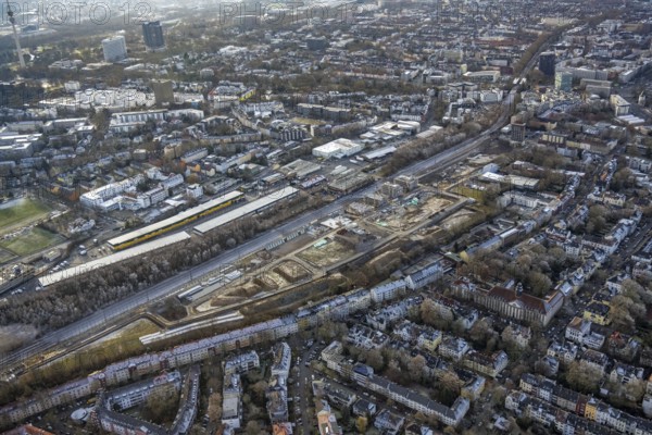 Aerial view, construction site Kronprinzenviertel for new construction of residential units Am
