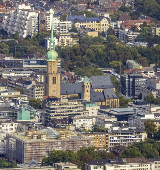 City centre view with St. Marien Evangelical Church and St. Reinoldi Church in the City district in