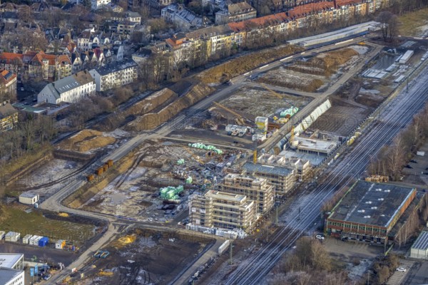 Aerial view, construction site Kronprinzenviertel for new construction of flats Am Wasserturm