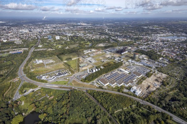 Phönix-West area and Hoesch-Gasometer with the Phoenix Lake in the background as well as Wilo Park,