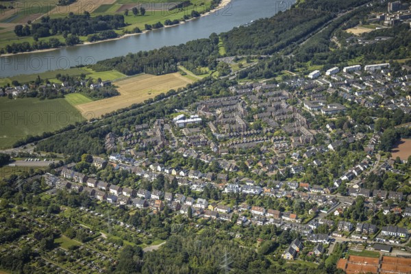 Aerial view, Otto-cock-Siedlung with a canal in the Wersten district of Düsseldorf, Rhineland,