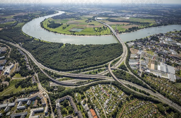 Aerial view, Üdesheimer Rheinbogen and motorway A46 exit Bilk as well as Fleher bridge and Fleher