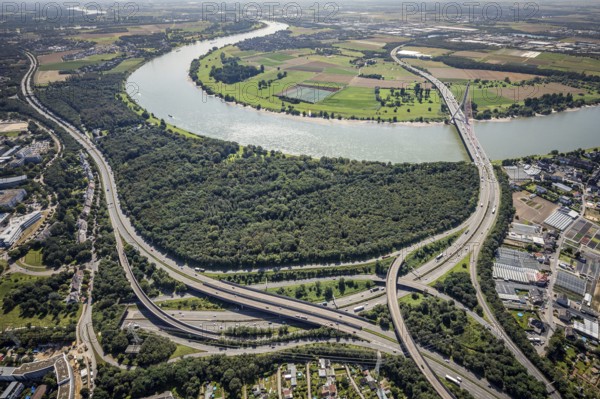 Aerial view, Üdesheimer Rheinbogen and motorway A46 exit Bilk as well as Fleher bridge and Fleher