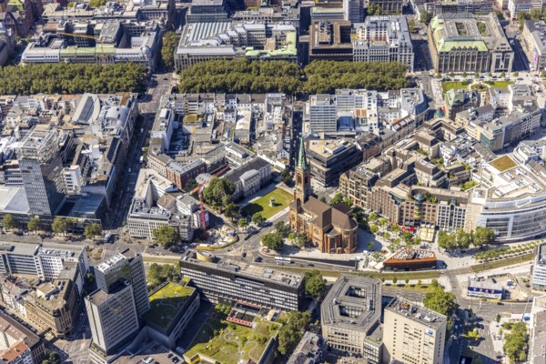 Aerial view, Düsseldorf Kö Königsallee shopping district and St. John's Church with