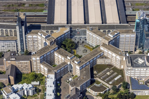 Aerial view, Düsseldorf main station and station forecourt at Konrad-Adenauer-Platz /