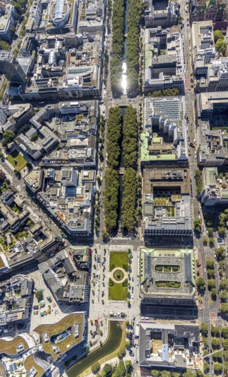 Aerial view, Düsseldorfer Kö Königsallee shopping area city centre, Düsseldorf, Rhineland, North