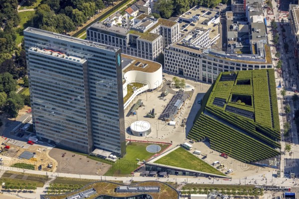 Aerial view, Dreischeibenhaus and Düsseldorfer Schauspielhaus as well as Kö Bogen II with hornbeam