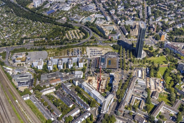 Aerial view, construction site and new UpperNord Tower on Mercedesstraße and ARAG high-rise