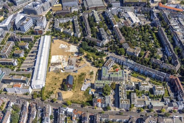 Aerial view, construction site Ulmer Höh and new construction city quarter maxfrei in the district