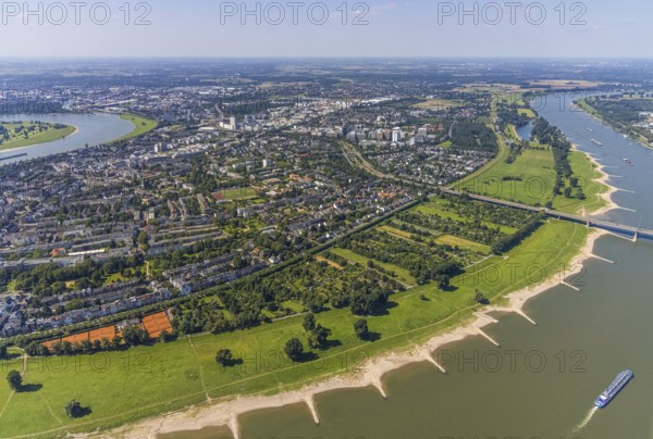 Aerial view, river Rhine Rheinaue and district Niederkassel, Düsseldorf, Rhineland, North
