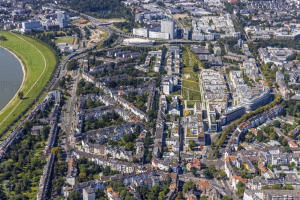Aerial view, new residential neighbourhood Belsenpark, Ria-Thiele-Straße in Oberkassel, Düsseldorf,