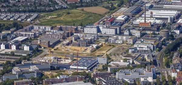 Aerial view, construction site and new building forty549 residential neighbourhood at Hansaallee