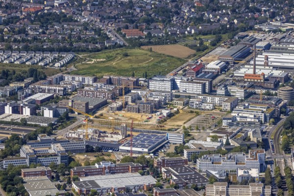 Aerial view, construction site and new building forty549 residential neighbourhood at Hansaallee