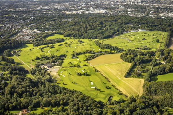 Aerial view, golf course Düsseldorf-Grafenberg in the district Ludenberg in Düsseldorf, Rhineland,