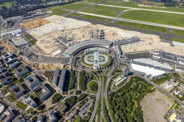 Aerial photograph, Düsseldorf Airport in the Lohausen district of Düsseldorf, Rhineland, North