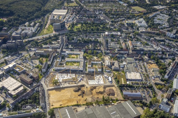 Aerial view, construction site and new building flats Am Gatherhof at the former premises of the