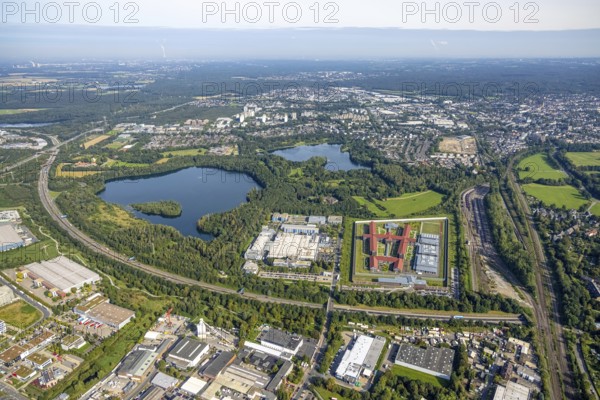 Aerial view, correctional facility Düsseldorf and Silbersee in Ratingen, Rhineland, North