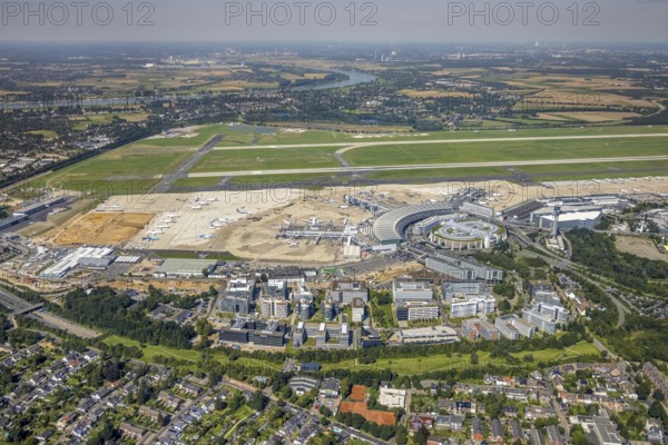 Aerial view, Düsseldorf Airport and Air Park business centre in the Lohausen district of