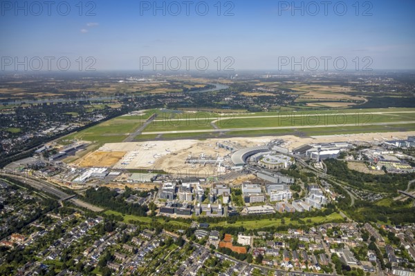 Aerial view, Düsseldorf Airport and Air Park business centre in the Lohausen district of