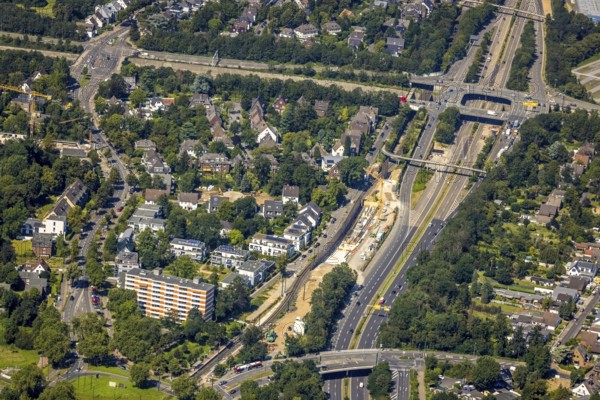 Aerial view, construction site at Danziger Straße with motorway access A44 Stockumer Höfe in