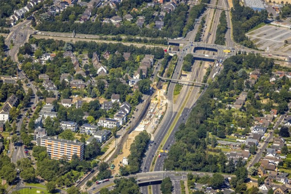 Aerial view, construction site at Danziger Straße with motorway access A44 Stockumer Höfe in