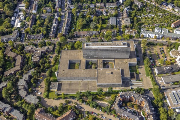 Aerial view, commercial building Deutsche Telekom AG at Sohnstraße in the district Düsseltal in
