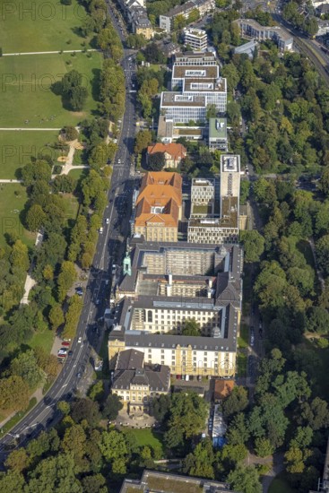 Aerial view, district government and higher regional court on Cecilienallee in the Pempelfort