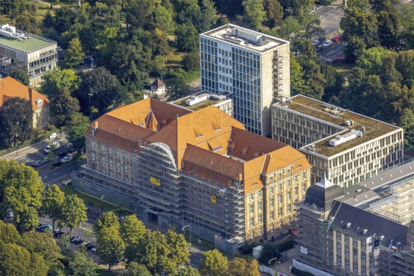 Aerial photo, Düsseldorf Higher Regional Court renovation work on the facade in the Pempelfort