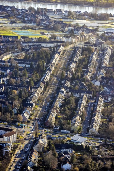 Aerial view, residential estate Volmerswerther Straße in the district Bilk in Düsseldorf,