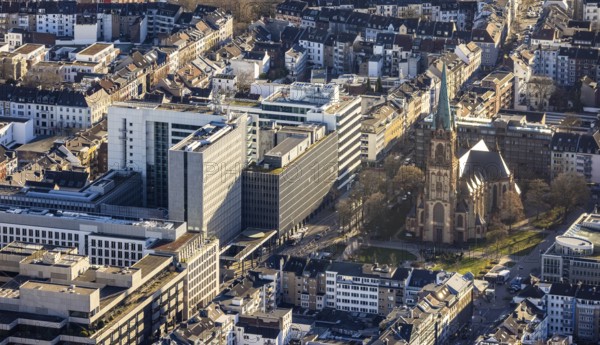 Aerial view, office buildings and commercial buildings with the Ministry of the Interior of the