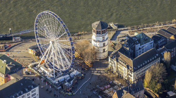 Aerial view, Wheel of Vision Ferris wheel at Burgplatz for the Christmas season in the old town